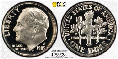 1985-S 10C PR70DCAM