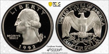1992-S 25C PR70DCAM