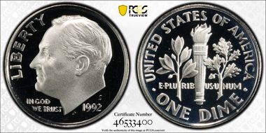 1992-S 10C Silver PR69DCAM