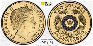 2019 $2 Police Remembrance Colorized MS66
