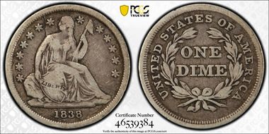 1838 10C No Drapery, Large Stars F-106 F15