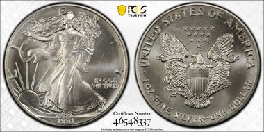 1991 $1 Silver Eagle MS67