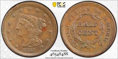 1855 1/2C AU50BN