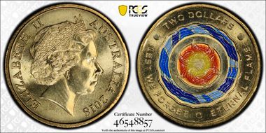 2018 $2 Lest We Forget Eternal Flame Colorized MS68