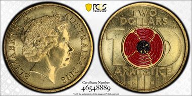 2018 $2 Armistice Centenary Colorized MS65