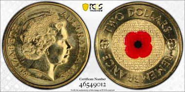 2018 $2 Remembrance Day Red Poppy 30th Ann. $2 Coin Colorized MS67