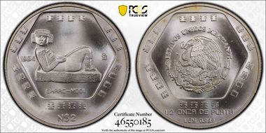 1994-Mo 2 Peso Chaac Mool KM-573  Ag MS68