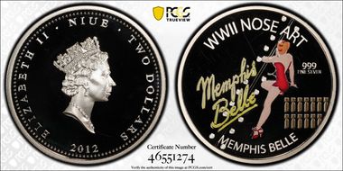 2012 $2 Memphis Belle WWII Nose Art Colorized PR68DCAM