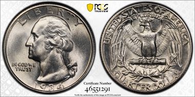 1934 25C Medium Motto MS63