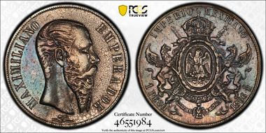 1866-Mo Peso Maximilian KM-388.1  Ag N1