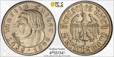 1933-E 5 Mk Luther J-353 MS62