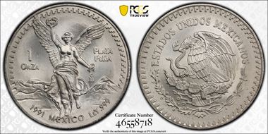 1991-Mo Onza Libertad Ag T2 - PLaTA PuRA MS68