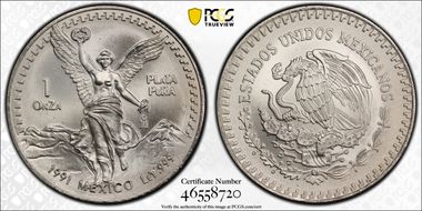 1991-Mo Onza Libertad Ag T2 - PLaTA PuRA MS69