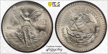 1989-Mo Onza Libertad Ag w/o Dot 999 MS69