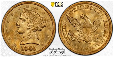 1845 $5 MS64