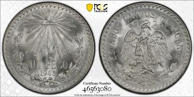 1945-M Peso KM-455 Ag MS67