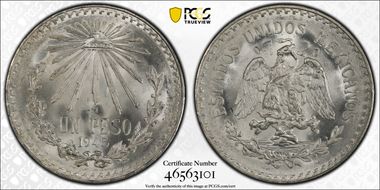 1945-M Peso KM-455 Ag MS67