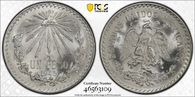1945-M Peso KM-455 Ag MS67