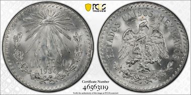 1934-M Peso KM-455 Ag MS66+