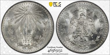 1934-M Peso KM-455 Ag MS66