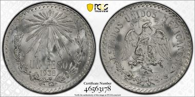 1938-M Peso KM-455  Ag MS67