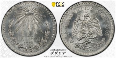 1938-M Peso KM-455  Ag MS67