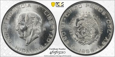 1955-Mo 5 Peso KM-469  Ag MS66
