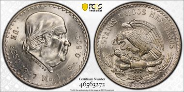 1947-Mo Peso KM-456  Ag MS66