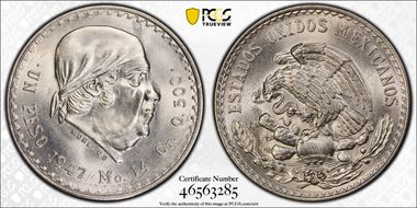 1947-Mo Peso KM-456  Ag MS66
