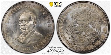 1972-Mo 25 Peso Juarez KM-480  Ag MS64