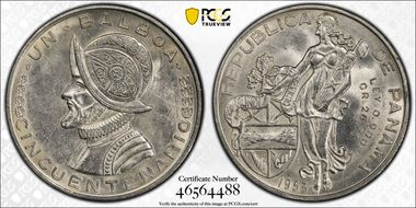1953 Balboa 50th Ann. Rep. of Panama KM-21 Ag MS62