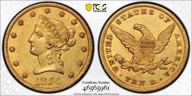 1854-O $10 Small Date AU53