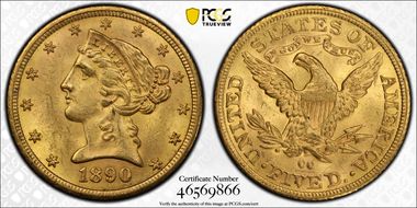 1890-CC $5 MS63+
