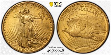 1909/8 $20 AU58