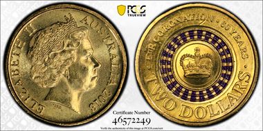 2013 $2 Coronation Colorized MS65