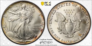 1986 $1 Silver Eagle MS69