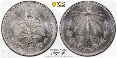 1933-M Peso KM-455  Ag MS66