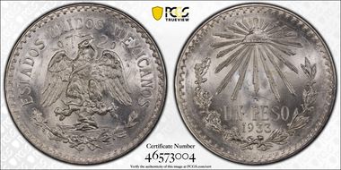 1933-M Peso KM-455  Ag MS64