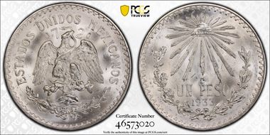 1933-M Peso KM-455  Ag MS66