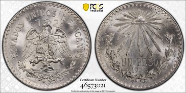 1933-M Peso KM-455  Ag MS66