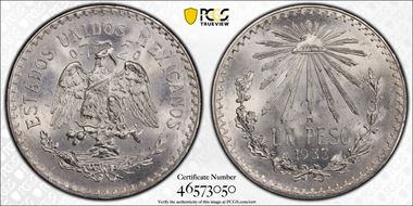 1933-M Peso KM-455  Ag MS66