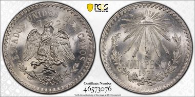 1925-M Peso KM-455  Ag MS65