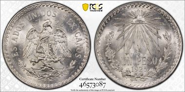 1925-M Peso KM-455  Ag MS65