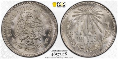 1927-M Peso KM-455  Ag MS66