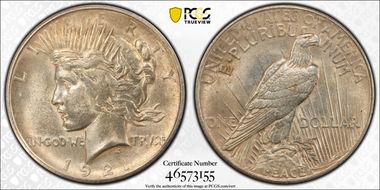 1921 $1 High Relief, Peace N1