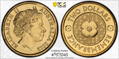 2012 $2 Remembrance Day MS65