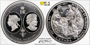 2017 $100 Juventas et Patrius Vigor 1867 Confederation Medal PR69DCAM