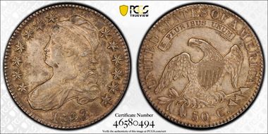 1823 50C O-101a, Patched 3 AU58