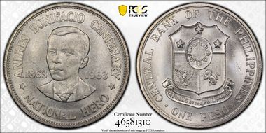 1963 Peso Andres Bonifacio KM-193  Ag MS64