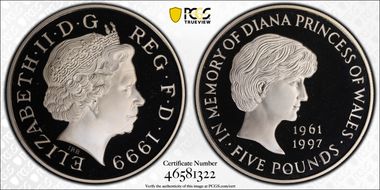 1999 £5 S-L6 Diana Ag PR69DCAM